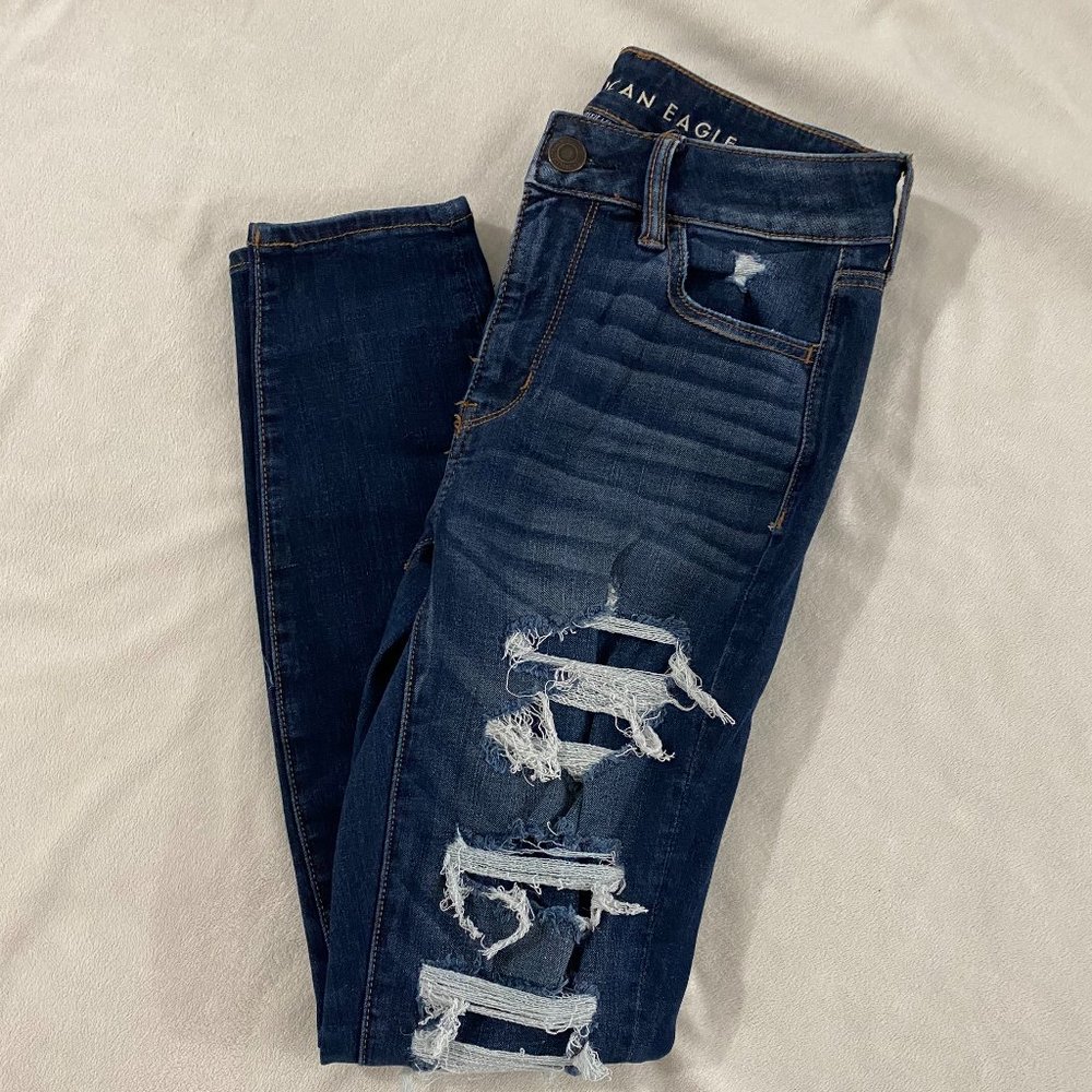 American Eagle 360 Next Level Stretch Patched Destroyed SizeHi-Rise Jegging 4S